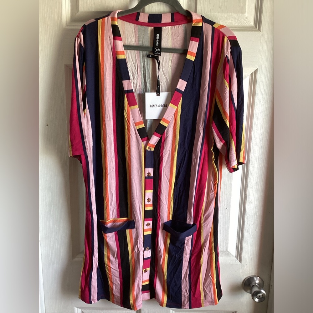 Agnes and Dora NWT striped short sleeve button up XL
